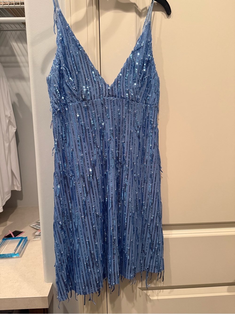 Xtraordinary Sky Blue Sequin V-Neck Mini Dress Homecoming